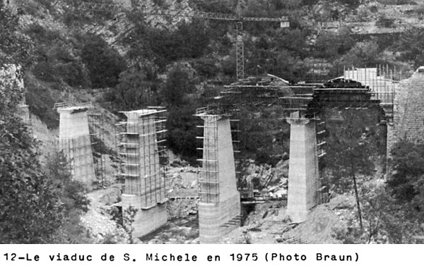 La linea del Tenda durante la ricostruzione - 12. Viadotto S. Michele, 1975.