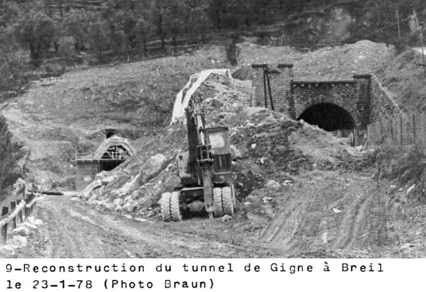 La linea del Tenda durante la ricostruzione - 9. Breil-sur-Roya, 1978.