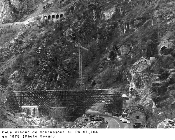 La linea del Tenda durante la ricostruzione - 6. Viadotto di Scarassoui, 1978.