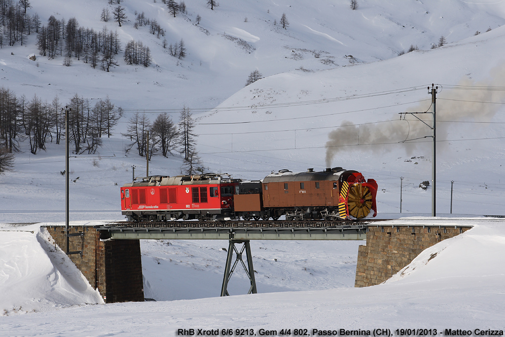 La linea del Bernina - Xrotd 6/6 9213, Gem 4/4 802, Passo Bernina.