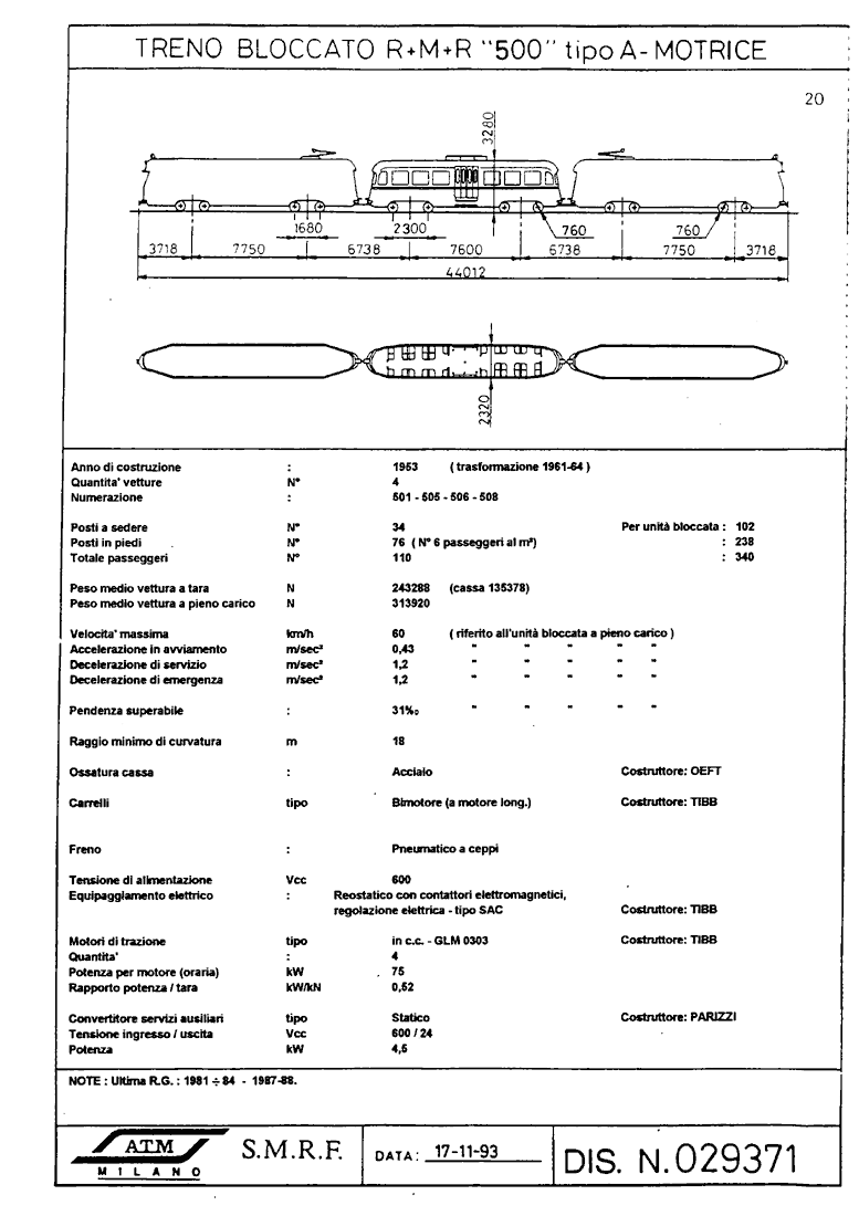 Materiale rotabile tranviario interurbano - Treno bloccato 500 Tipo A - Motrice