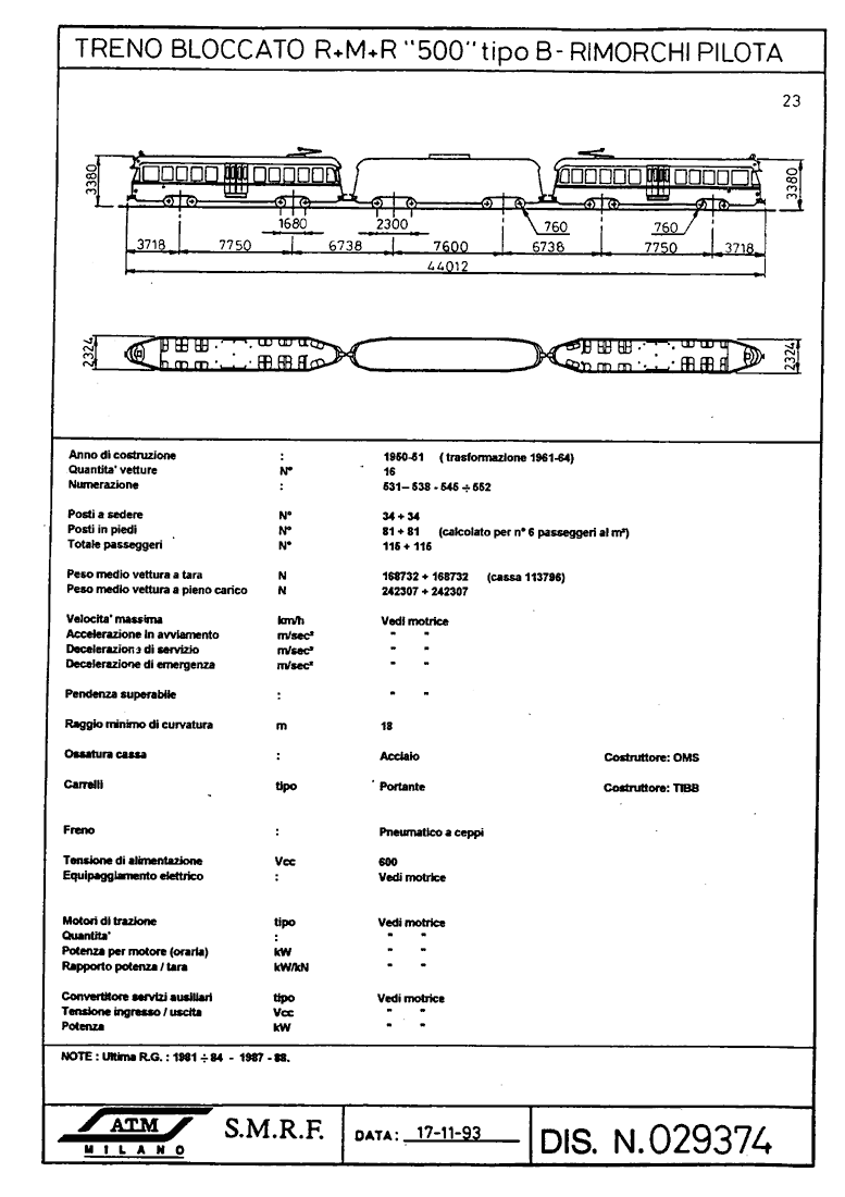 Materiale rotabile tranviario interurbano - Treno bloccato 500 Tipo B - Rimorchi pilota