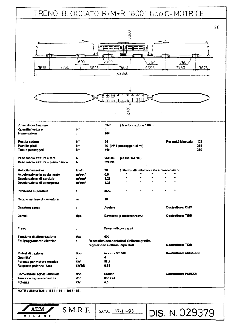 Materiale rotabile tranviario interurbano - Treno bloccato 800 Tipo C - Motrice