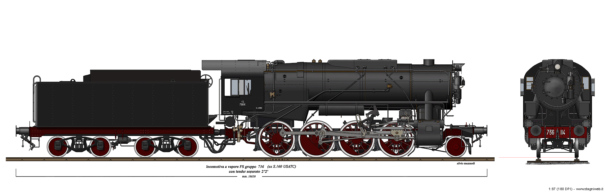 Locomotive a vapore con tender separato - Gr. 736