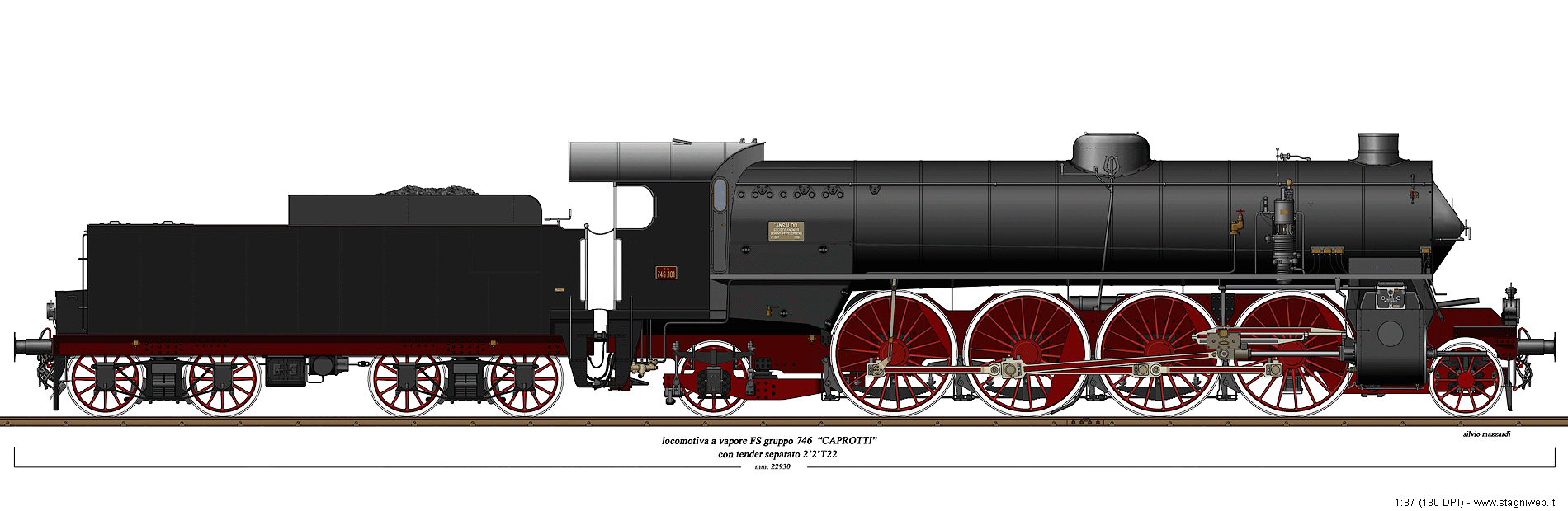 Locomotive a vapore con tender separato - Gr. 746 Caprotti
