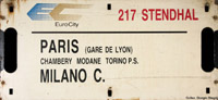 Cartelli di percorrenza - Eurocity Stendhal Paris-Milano.