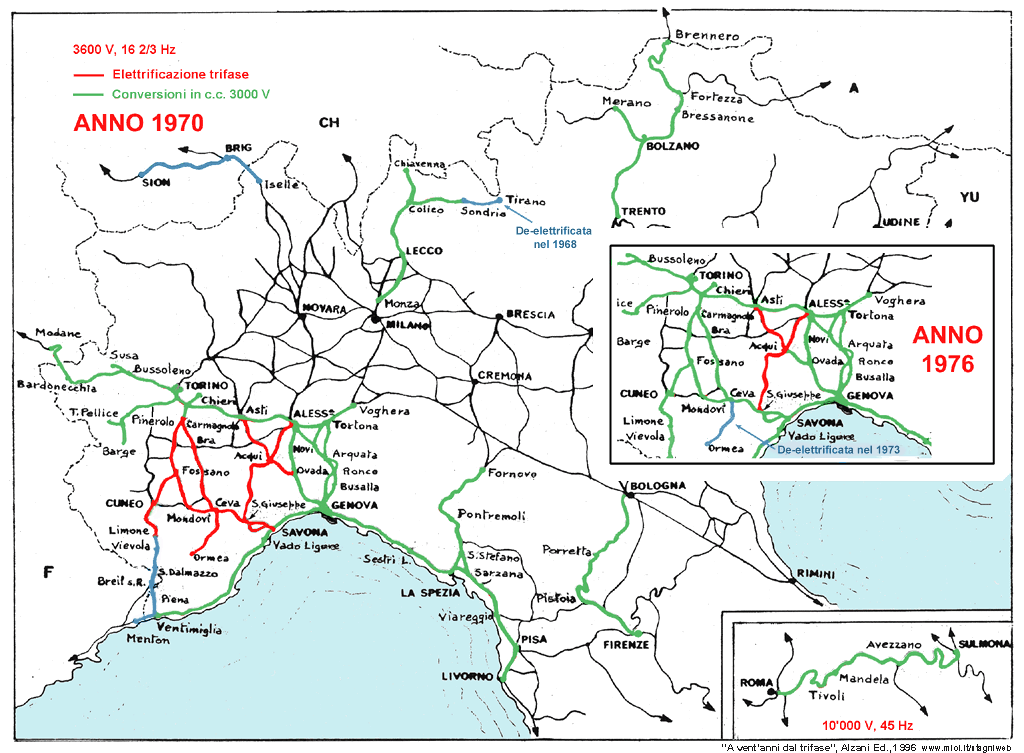 La rete trifase - Anni 1970 e 1976.