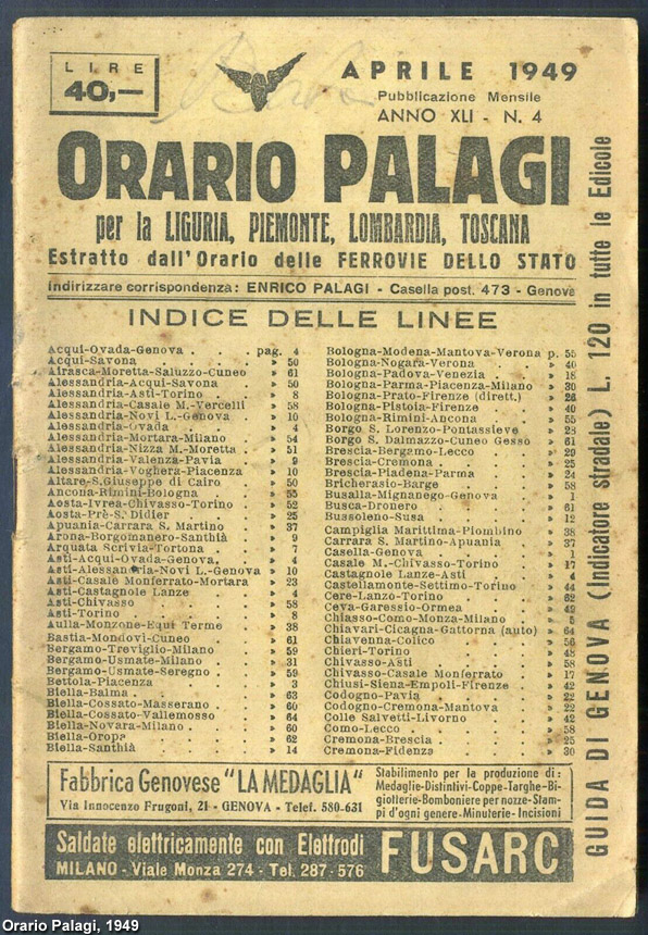 Altri orari - Orario Palagi 1949.