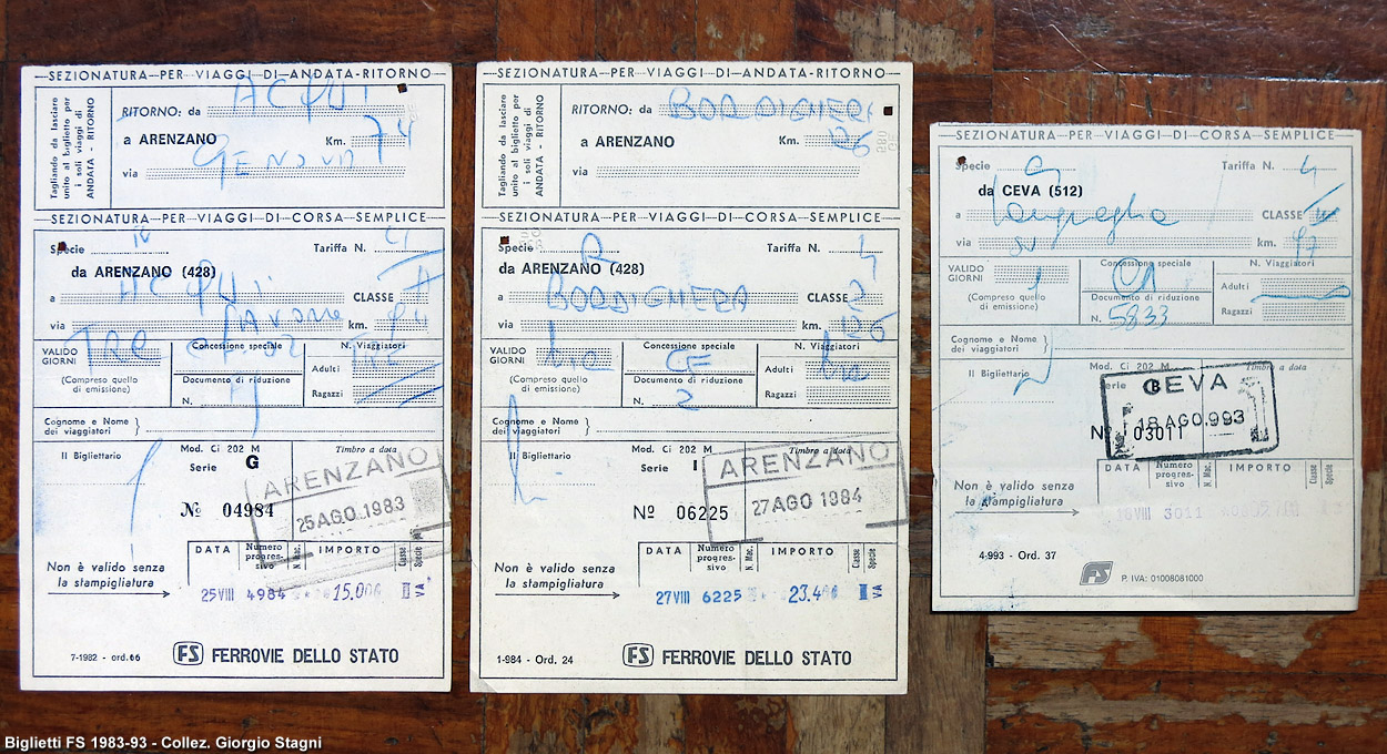 Biglietti ferroviari - Biglietti a mano 1983-93.