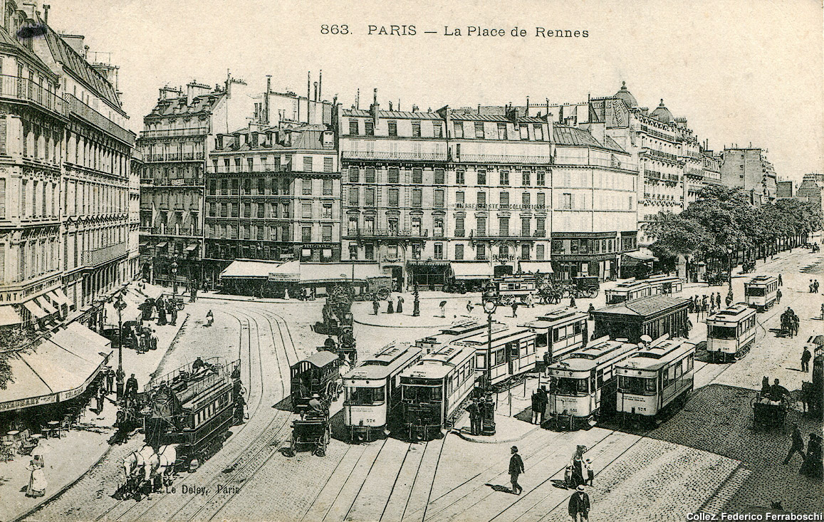 Tram elettrici a terza rotaia - Paris Place de Rennes.