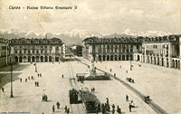 Tram a vapore in cartolina - Cuneo, piazza V. Emanuele II.