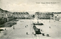Tram a vapore in cartolina - Cuneo, piazza V. Emanuele II.