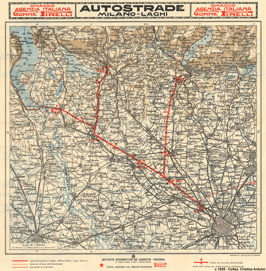 Mappe italiane anni '20 - Autostrade Milano-Laghi (c.1925).