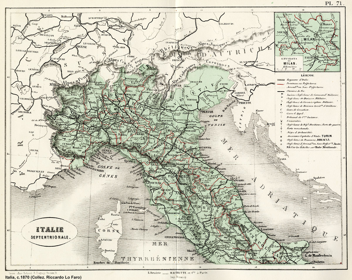 Carte ferroviarie - Italie Septentrionale, 1870 circa.