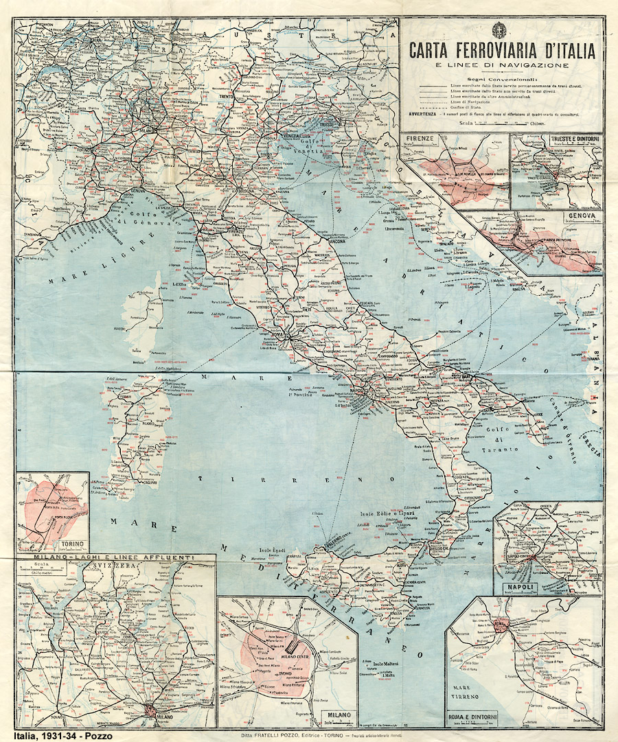 Carte ferroviarie - Carta ferroviaria d'Italia (ed. Pozzo), 1931-34.