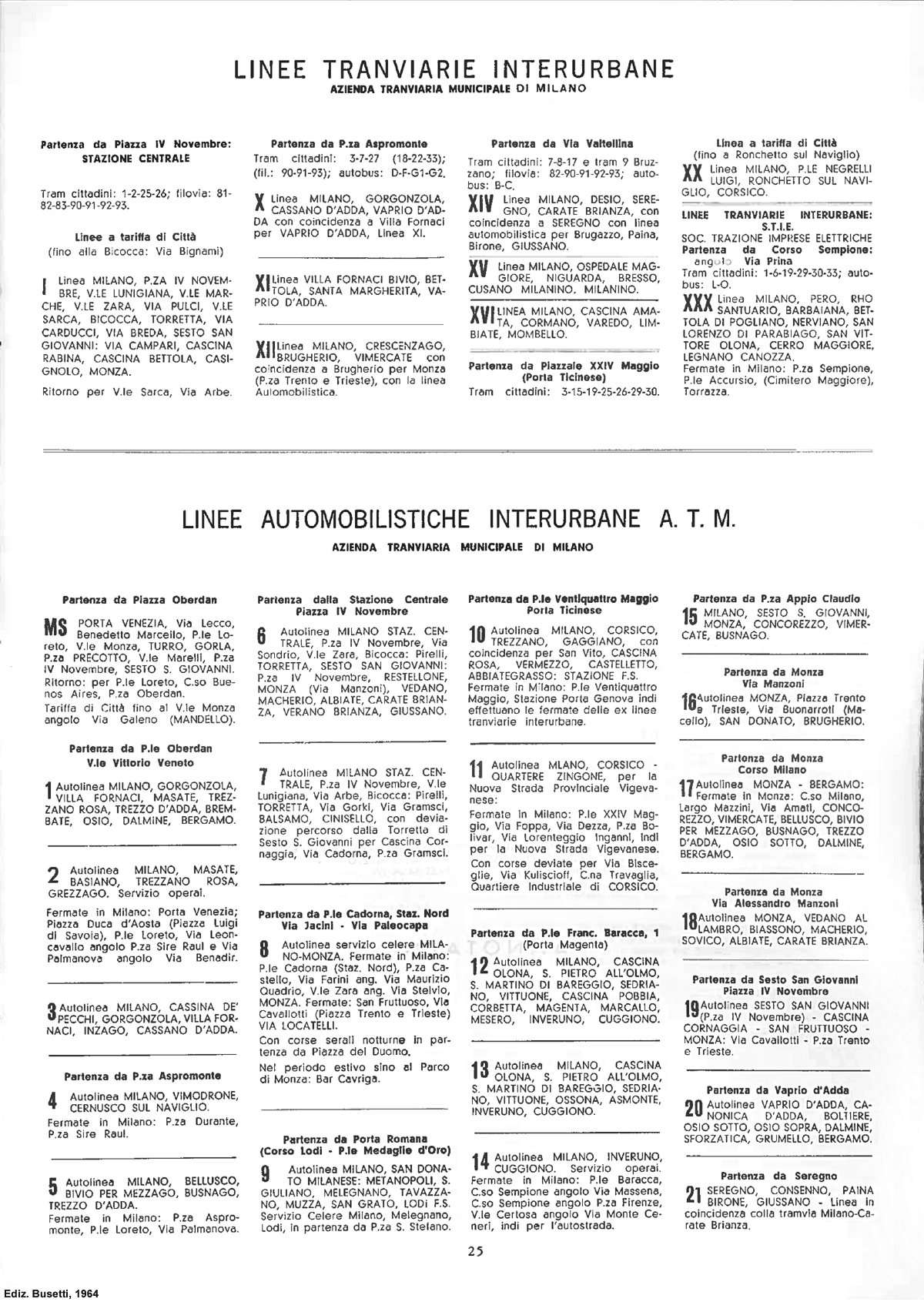 Milano 1964 - Linee ATM (interurbane).