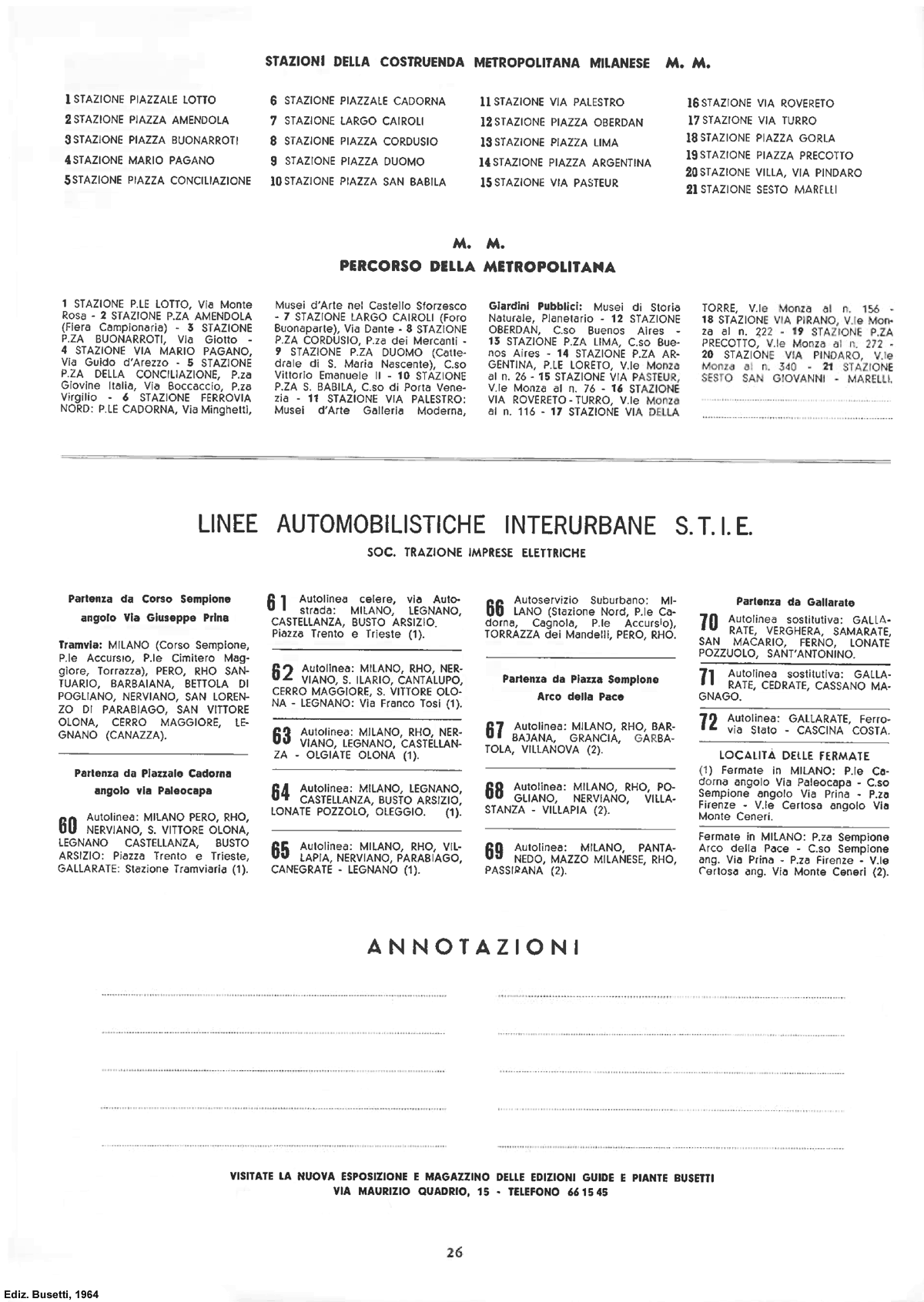 Milano 1964 - Metropolitana e linee STIE.