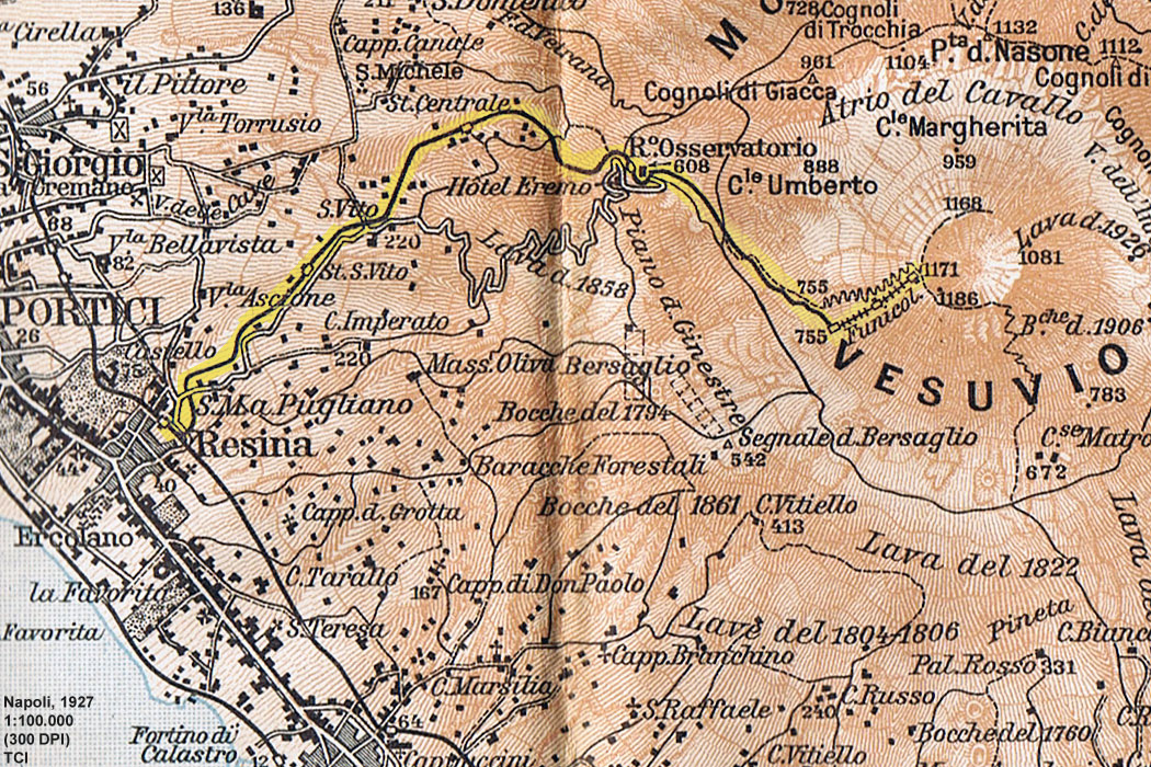 Funicolari del Vesuvio - Mappa 1927.