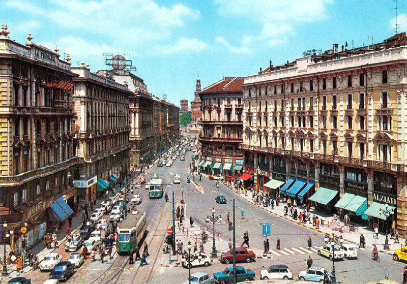 Colori in cartolina - Piazza Cordusio e Via Dante.