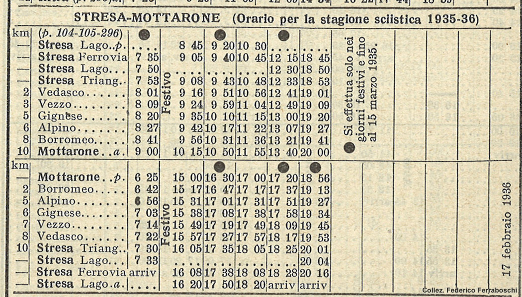 Stresa-Mottarone - Orario 1935.