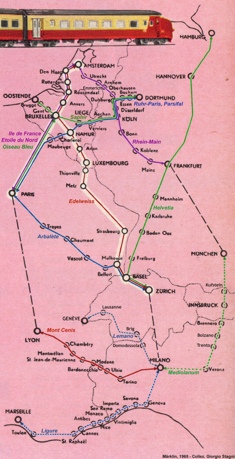 Trans Europ Express - TEE 1957/58, percorsi.