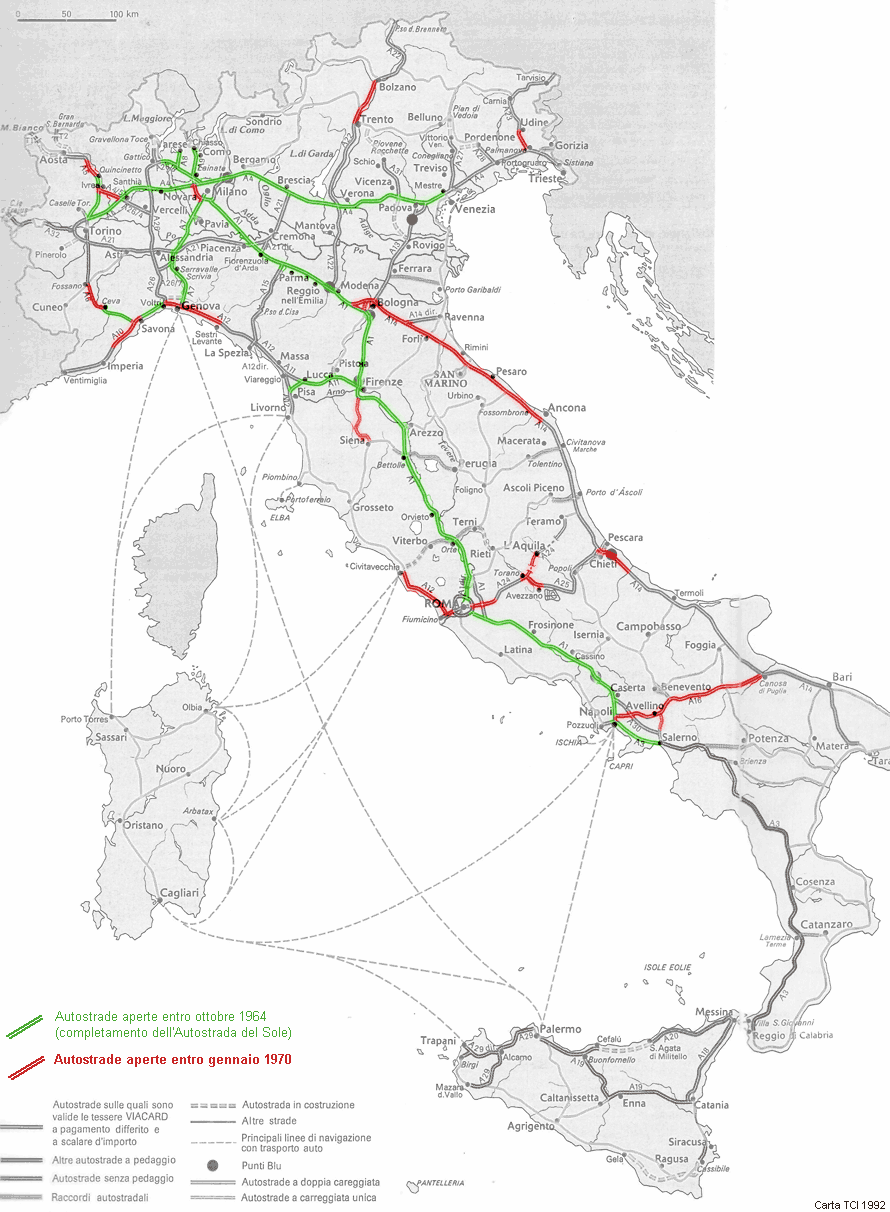 Sviluppo della rete autostradale italiana - 1970: fine del decennio del boom