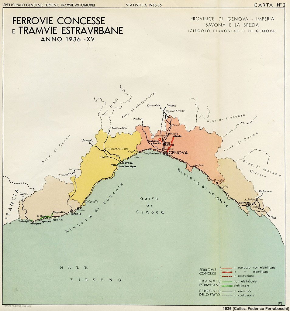 Ferrovie concesse e tramvie estraurbane, 1936 - Liguria.