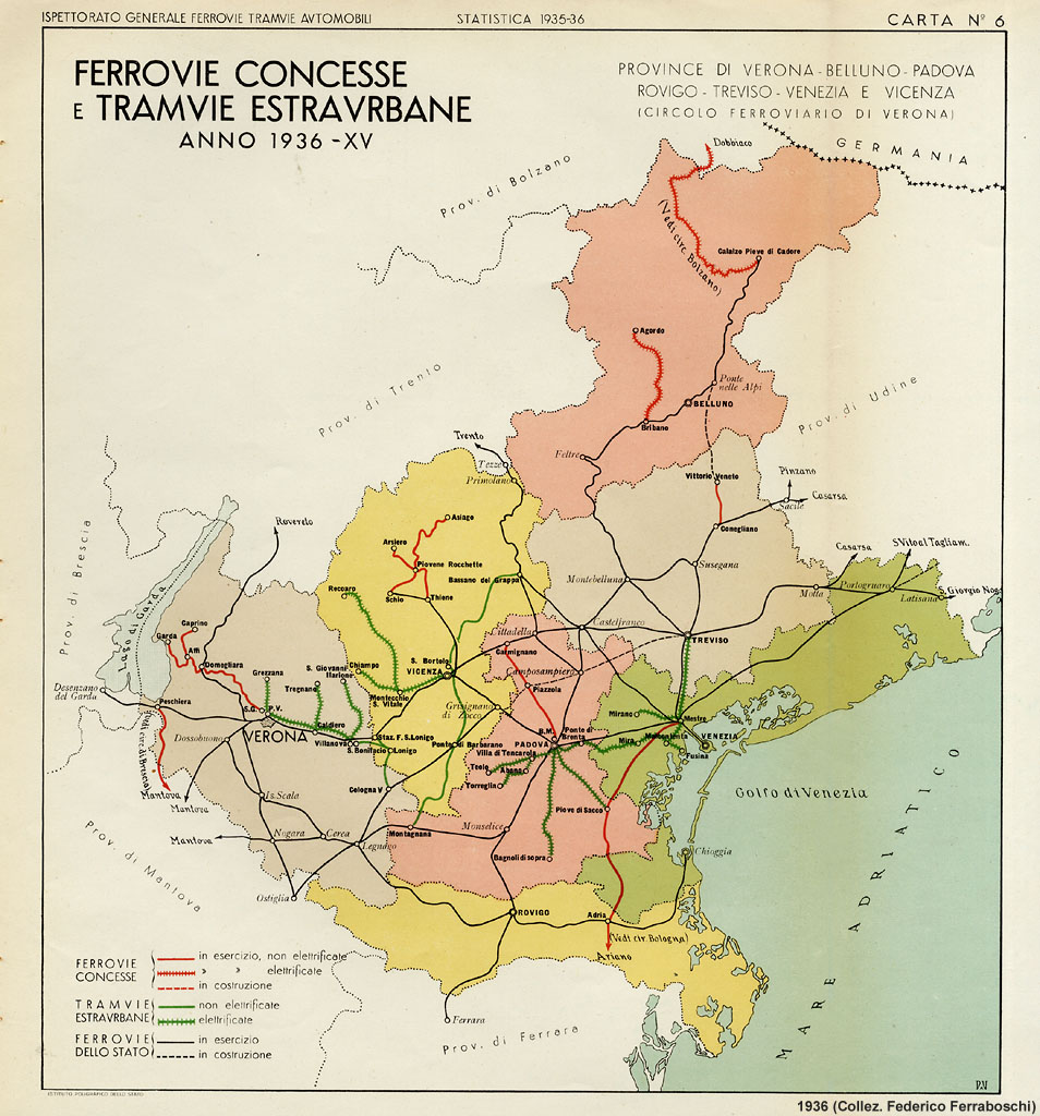 Ferrovie concesse e tramvie estraurbane, 1936 - Veneto.