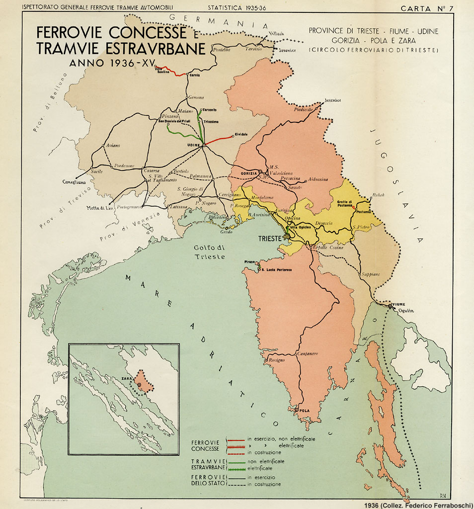 Ferrovie concesse e tramvie estraurbane, 1936 - Friuli e Venezia Giulia.