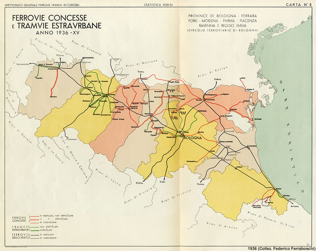 Ferrovie concesse e tramvie estraurbane, 1936 - Emilia.