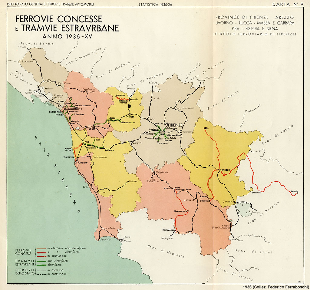 Ferrovie concesse e tramvie estraurbane, 1936 - Toscana.