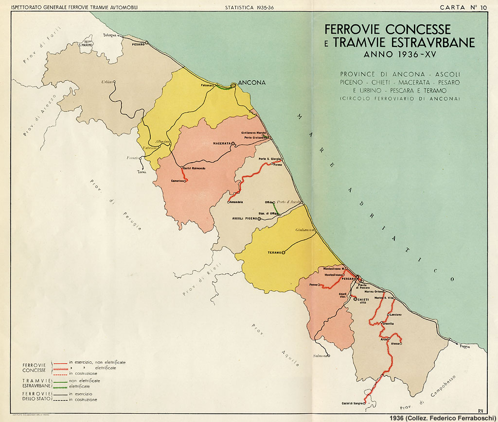 Ferrovie concesse e tramvie estraurbane, 1936 - Marche, Abruzzo.