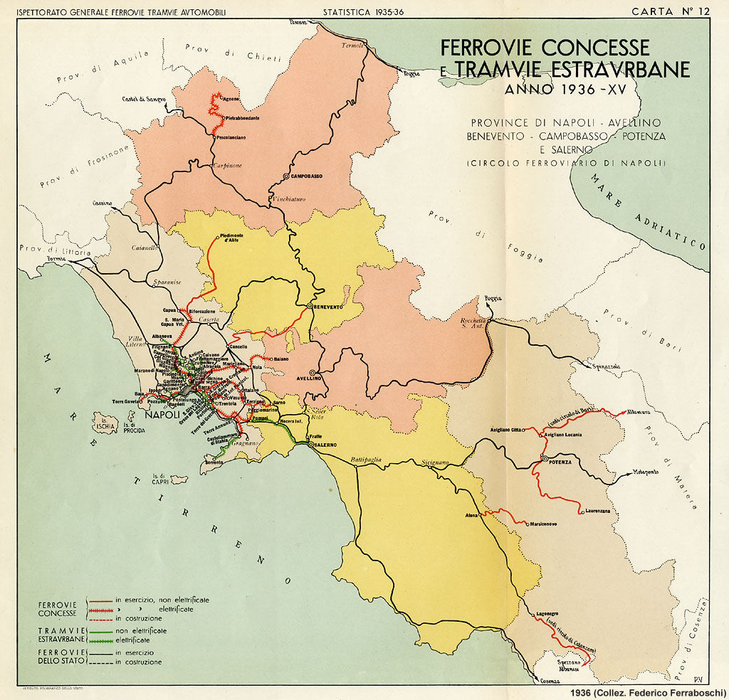 Ferrovie concesse e tramvie estraurbane, 1936 - Campania, Basilicata.