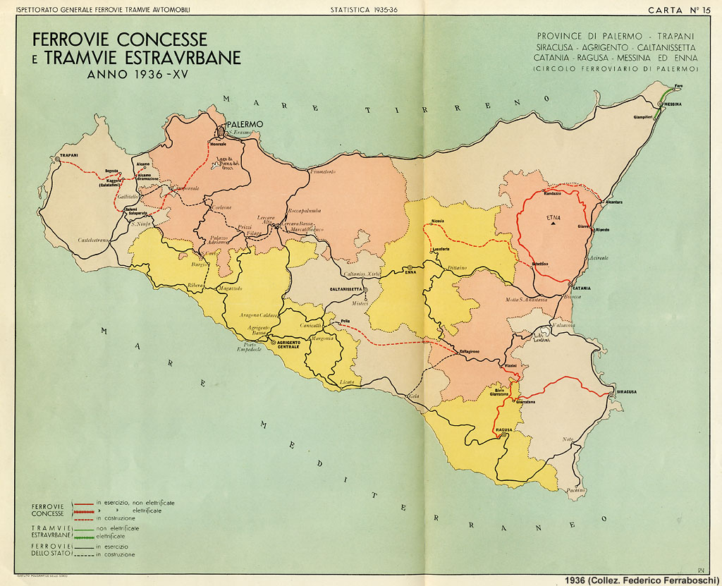 Ferrovie concesse e tramvie estraurbane, 1936 - Sicilia.