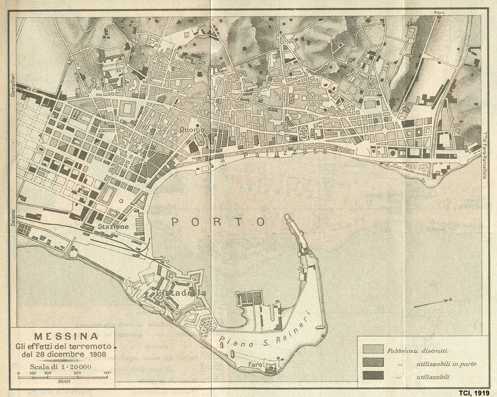 Citt italiane, anni '20 - Messina. Gli effetti del terremoto del 28 dicembre 1908 - TCI, Guida d'Italia, 1919.