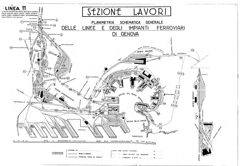 Genova - FS, Genova, Planimetria delle linee e degli impianti ferroviari.