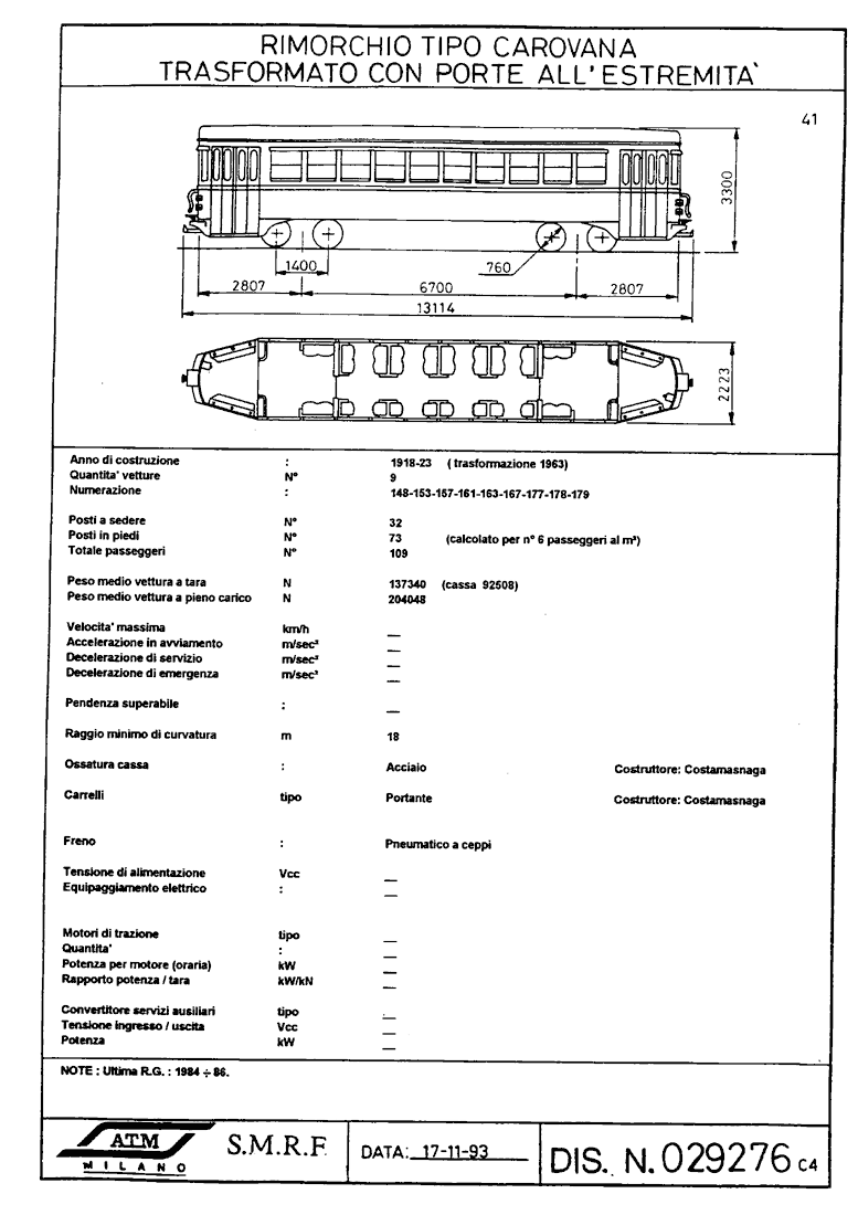 Materiale rotabile tranviario interurbano - Rimorchio Carovana con porte all'estremità