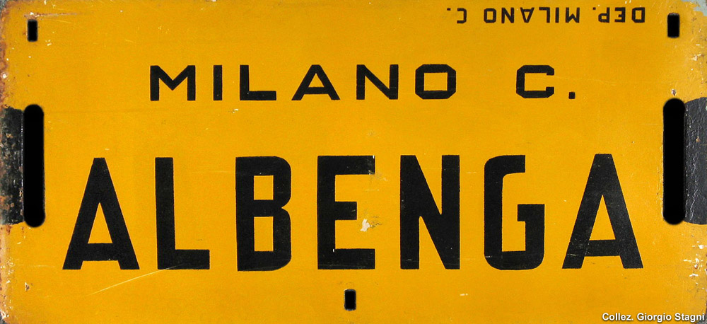 Cartelli di percorrenza - Diretto Milano-Albenga.
