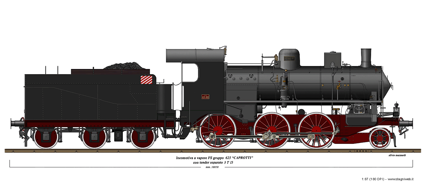 Locomotive a vapore con tender separato - Gr. 625 Caprotti