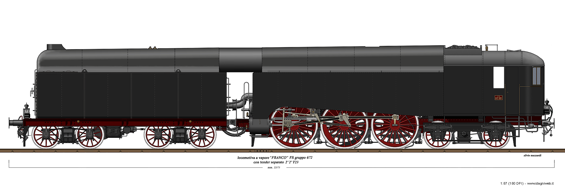 Locomotive a vapore con tender separato - Gr. 672 Franco-Crosti carenata