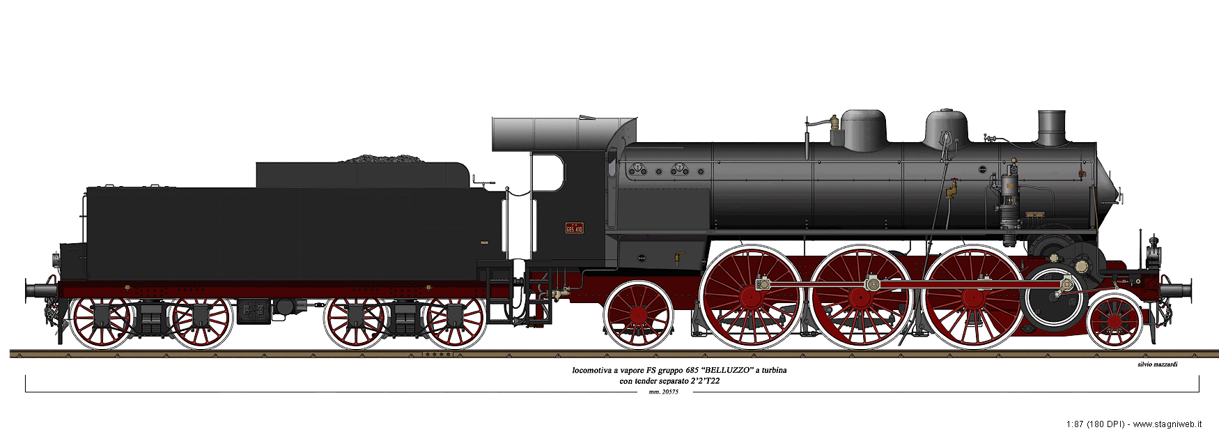 Locomotive a vapore con tender separato - 685.410 a turbina