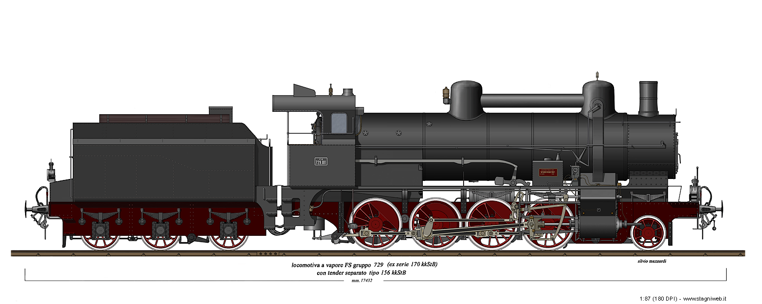 Locomotive a vapore con tender separato - Gr. 729