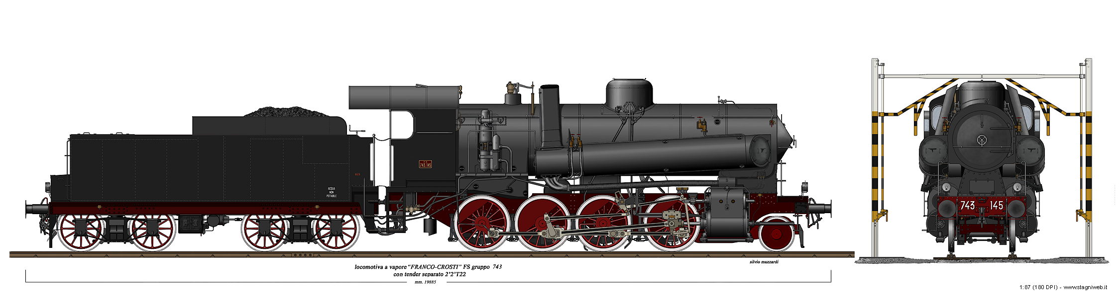 Locomotive a vapore con tender separato - Gr. 743 Franco-Crosti