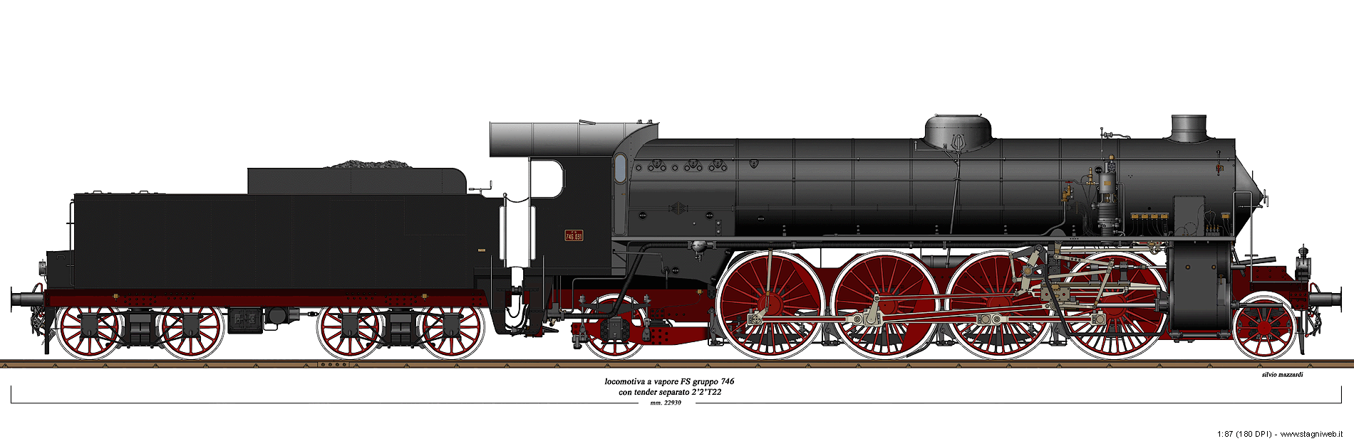 Locomotive a vapore con tender separato - Gr. 746 Walschaerts