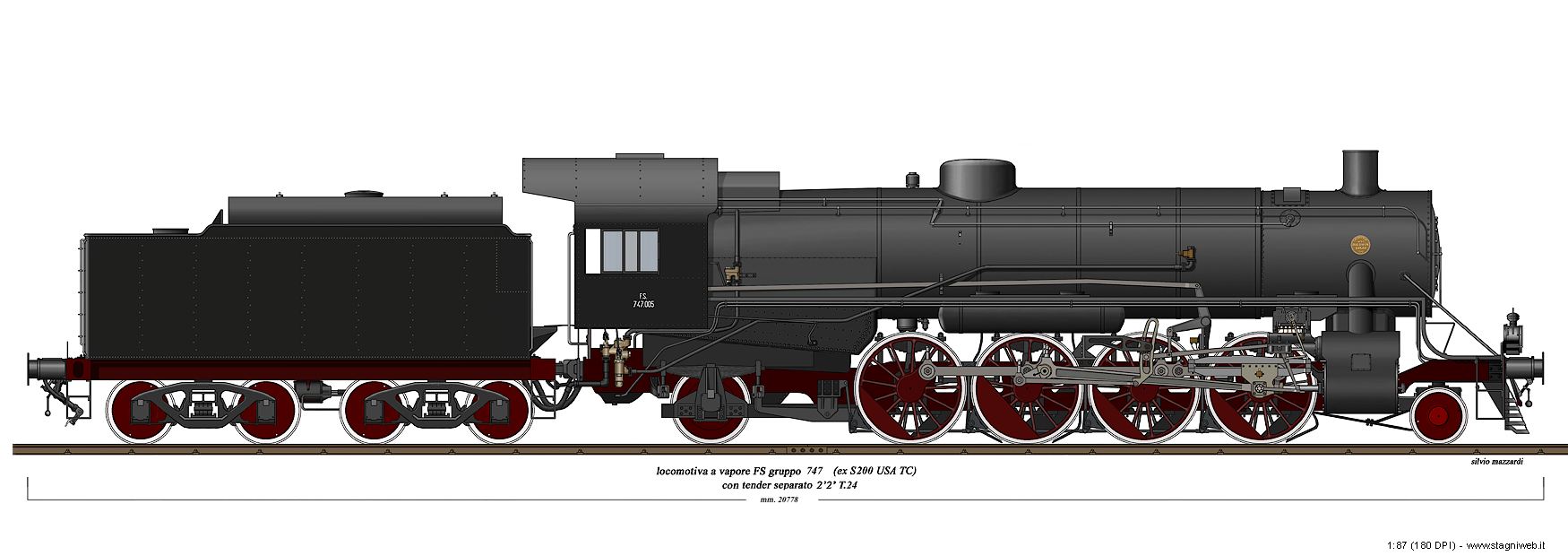 Locomotive a vapore con tender separato - Gr. 747