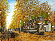 Quadri di Francesco Dall'Armi - Il tram al Regio Parco di  Monza.