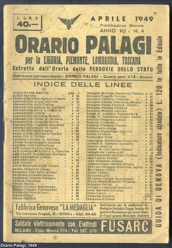 Altri orari - Orario Palagi 1949.
