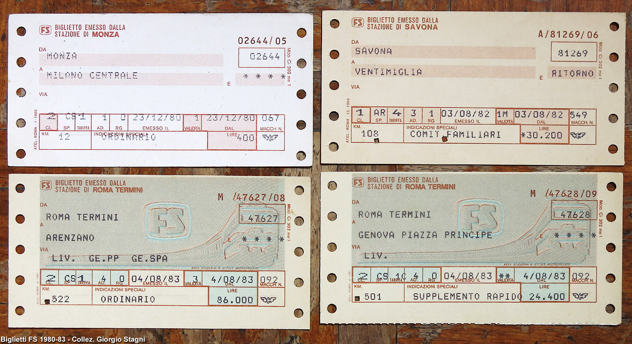 Biglietti ferroviari - Biglietti a computer 1980-83.