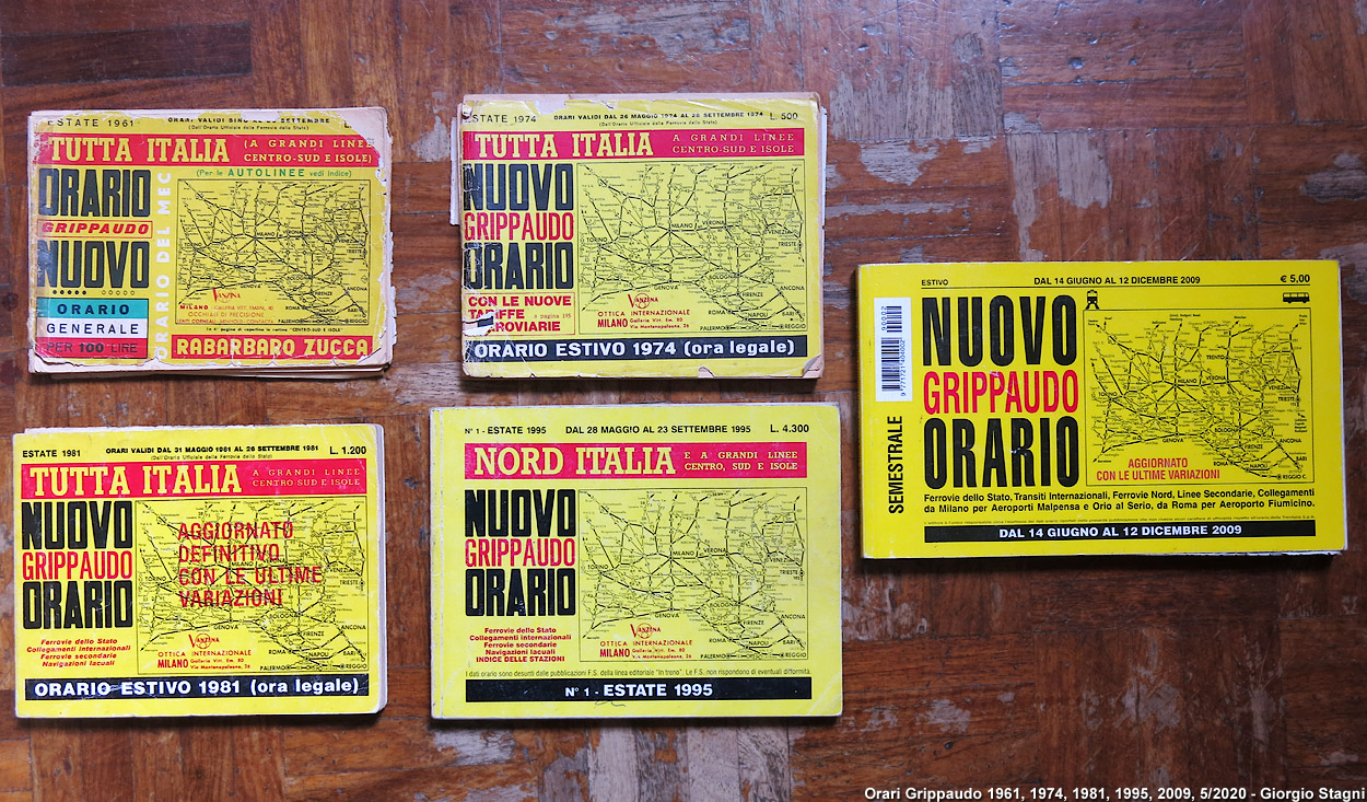 L'orario ferroviario Grippaudo - Orari 1961, 1974, 1981, 1995, 2009.