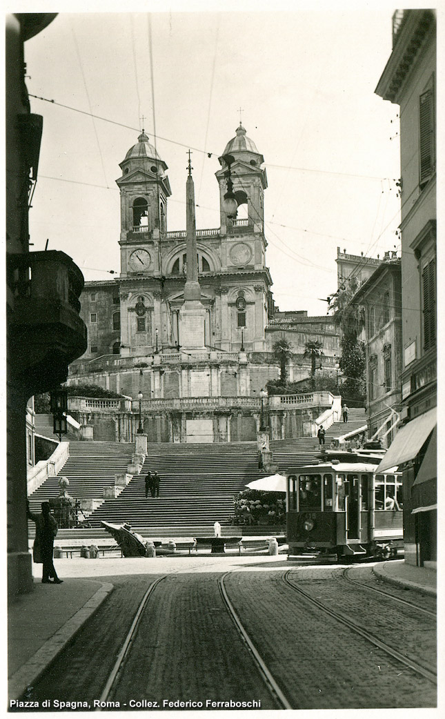 Cartoline di tram romani - Piazza di Spagna.